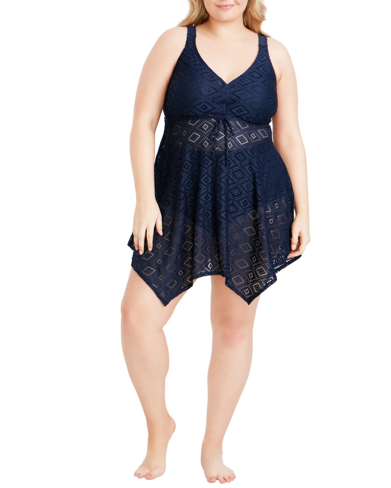 Plus size model wearing Nina Swim Dress by avenue | Dia&Co | dia_product_style_image_id:197379